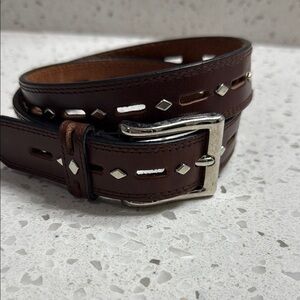 Guess Belt Brown w diamond grommets Self buckle SZ S length of leather total 33”